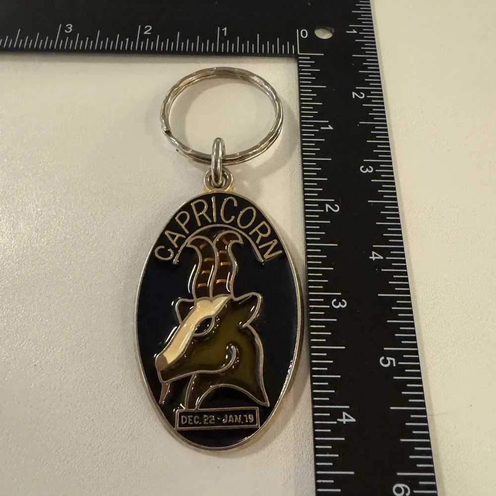 Vintage Capricorn‎ Keychain Zodiac Sign Astrology January Birthday Gift Key Ring